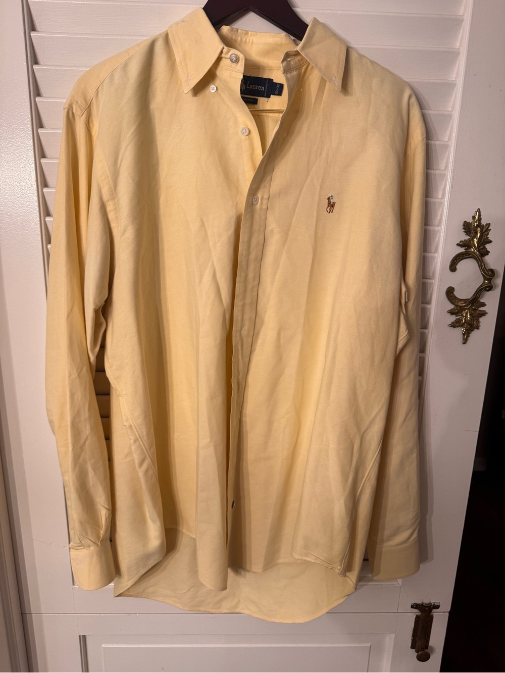 Ralph Lauren Yellow Classic Oxford Button-Down Shirt hole on left forearm